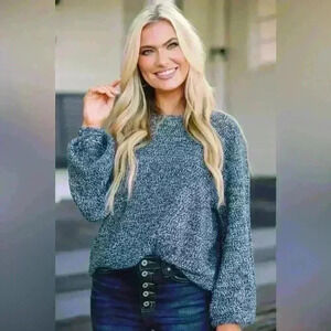 The Slouchy Teal‎ Blue Bubble Sleeve Sweater Sz Small NewWith Tags